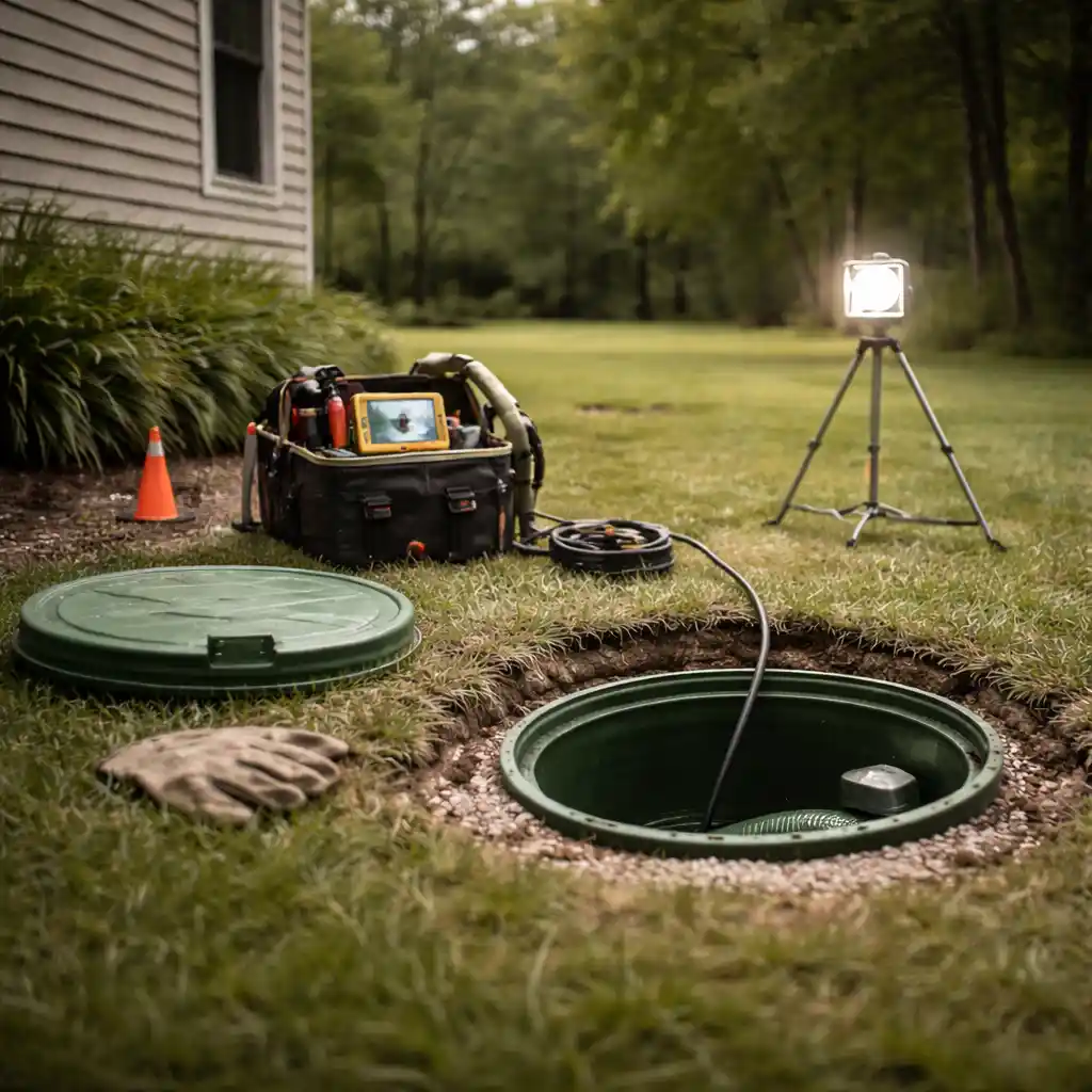 Septic system inspection being conducted at a residential property in Lexington Kentucky