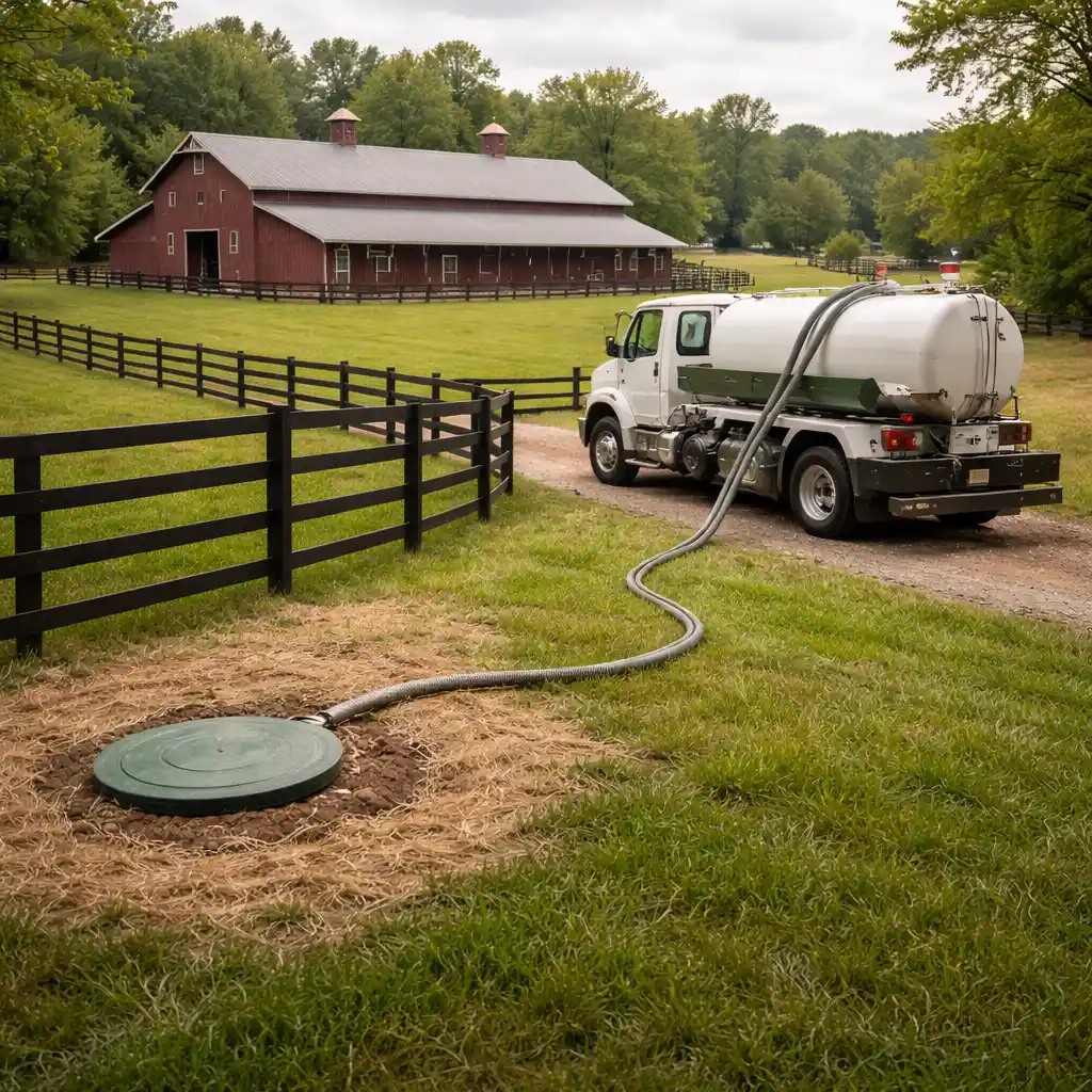 Septic tank pumping service at horse farm near Lexington Kentucky