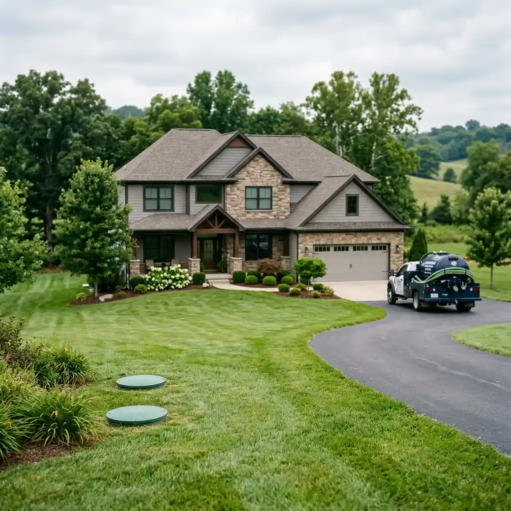 Homeowner preparing yard for a septic inspection at a Lexington Kentucky property