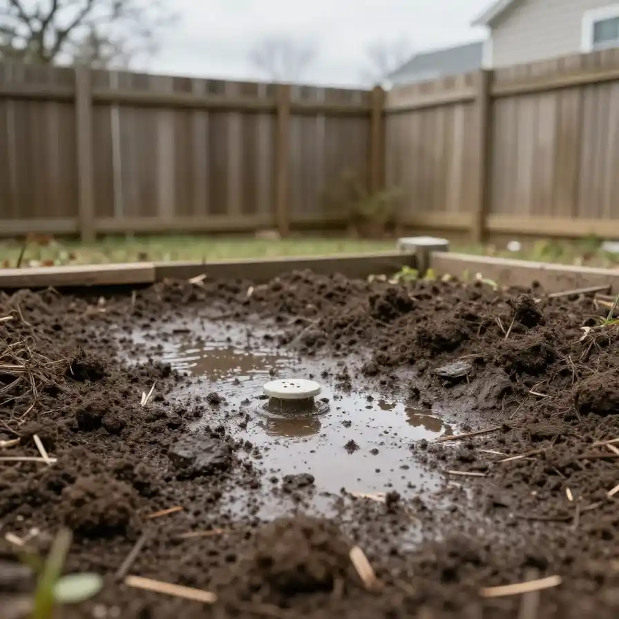 Septic technician assessing drain field condition at a Fayette County Kentucky property