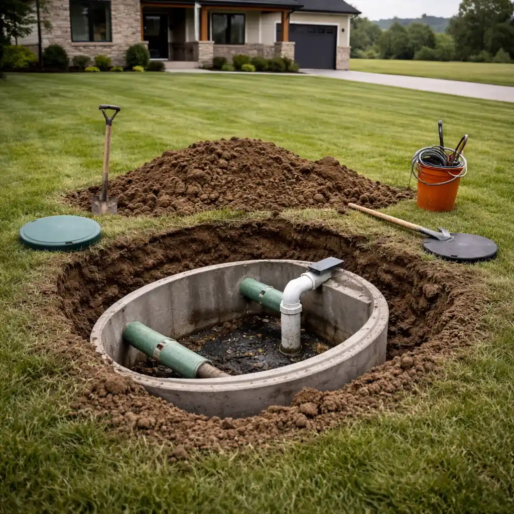 Septic tank cleaning being performed at a residential property in Lexington Kentucky