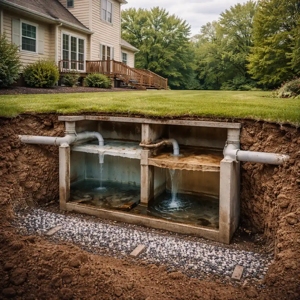 Drain field assessment and repair being conducted at a Kentucky property